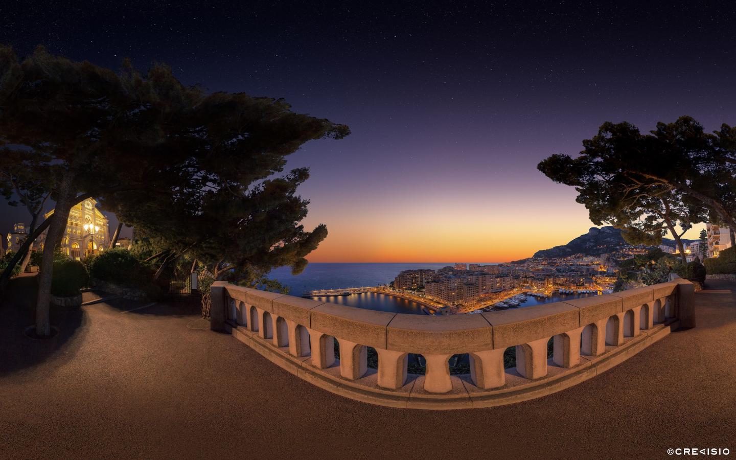 Monaco Ville Sunset over Fontvieille by Crevisio