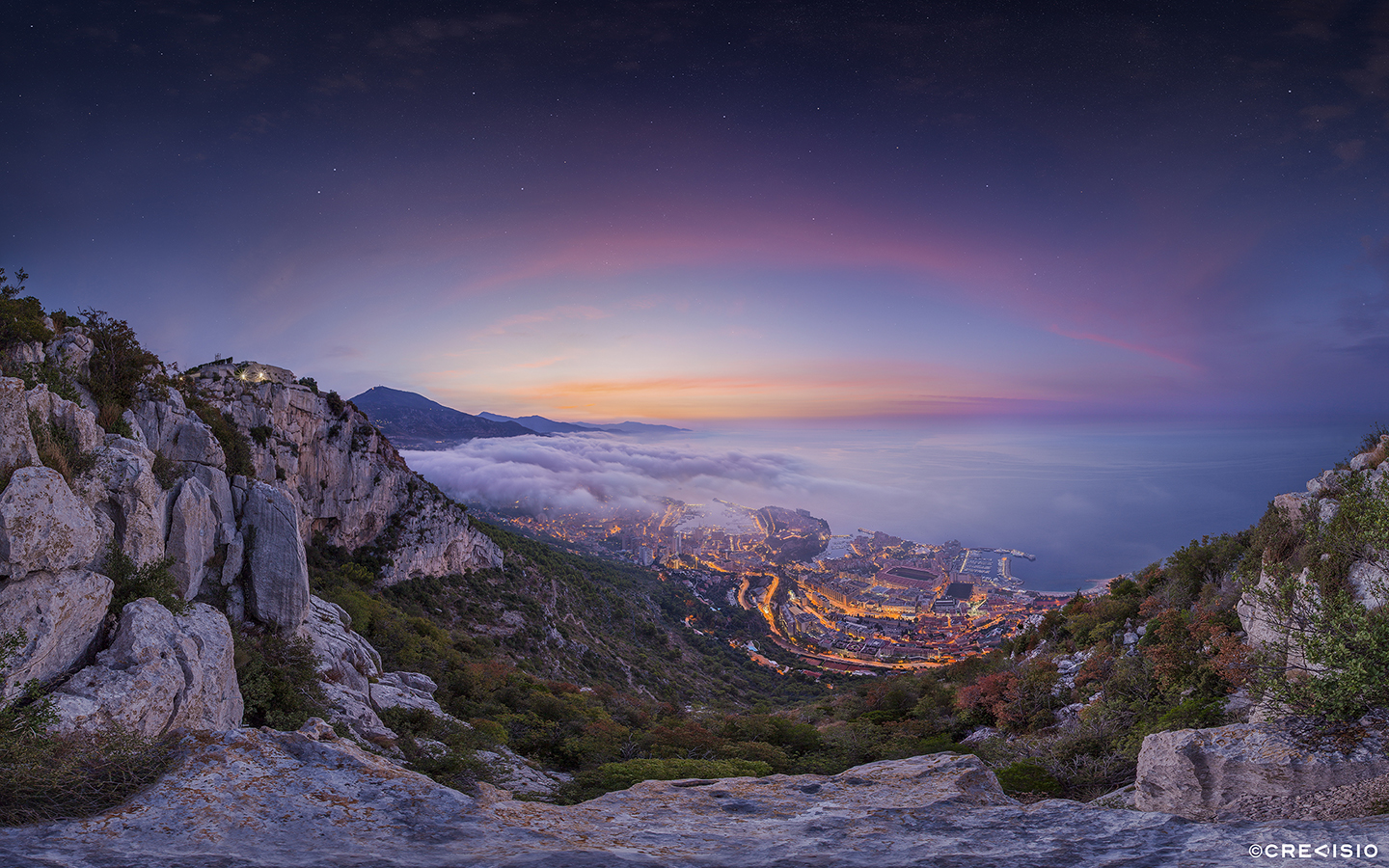 Monaco Fog Sunrise by Crevisio